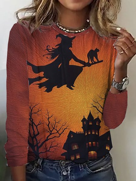 

Casual Halloween Crew Neck Long Sleeve T-shirt, Multicolor, T-shirts