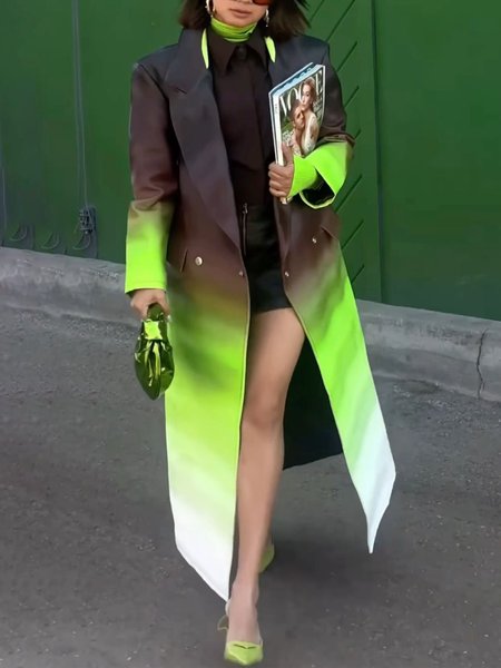 

Lapel Collar Loose Urban Regular Sleeve Coat, Black-green, Trench Coats