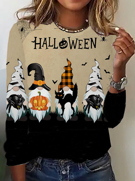 

Casual Halloween Crew Neck Long Sleeve T-shirt, Khaki, T-shirts