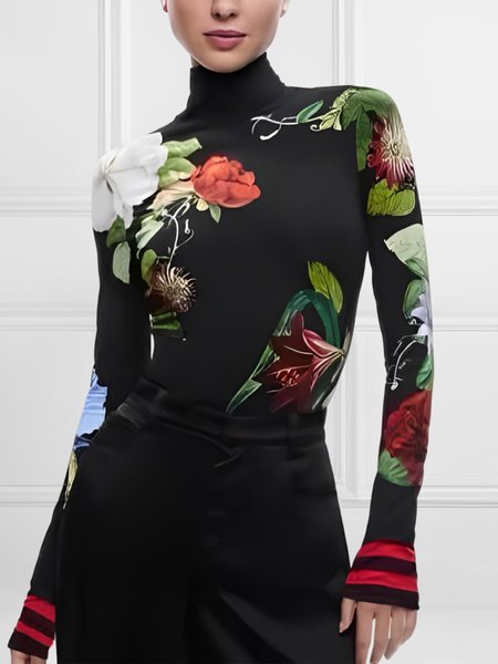 

Urban Tight Floral Long Sleeve T-Shirt, As picture, Tees
