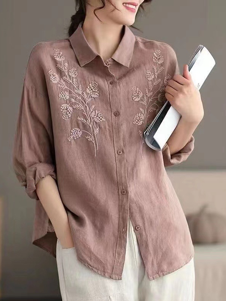 

Casual Loose Shirt, Pink, Long/Full Length Sleeve