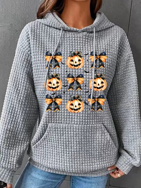 

Coquette Bow Halloween Pumpkin Simple Loose Hoodie, Gray, Hoodies&Sweatshirts