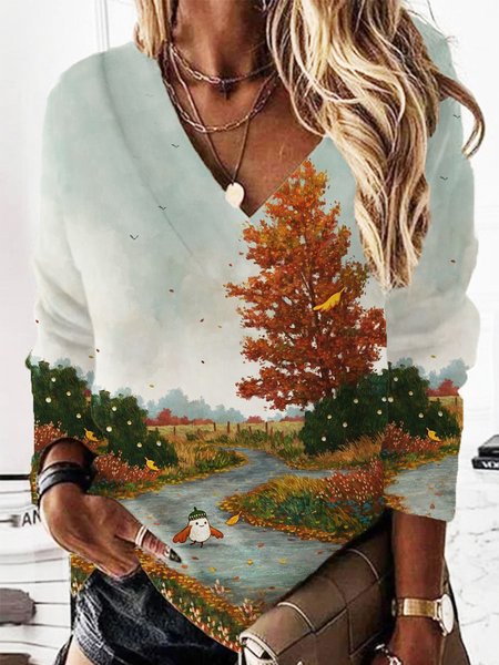 Casual V Neck Halloween Sweatshirt Printing, Orange, Hoodies & Sweatshirts