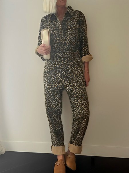 

Urban Leopard Regular Fit Long Sleeve Denim Jumpsuit, Jumpsuits