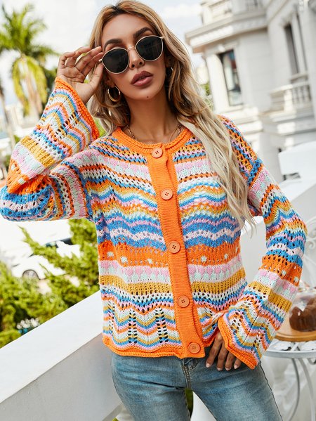 

Women Wool/Knitting Striped Long Sleeve Comfy Casual Cardigan, Orange, Sweaters