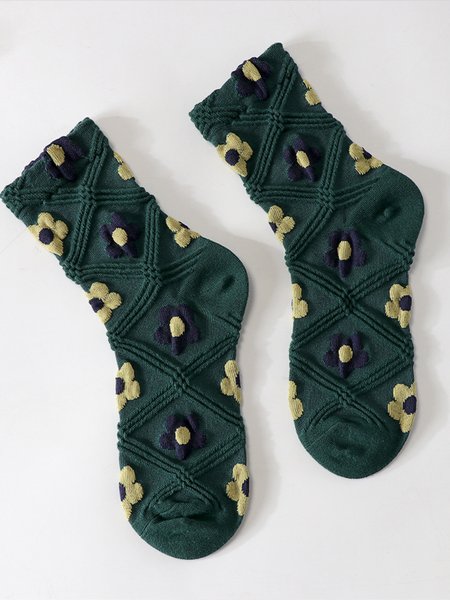 

Daily Floral Casual Over the Calf Socks, Green, Socks