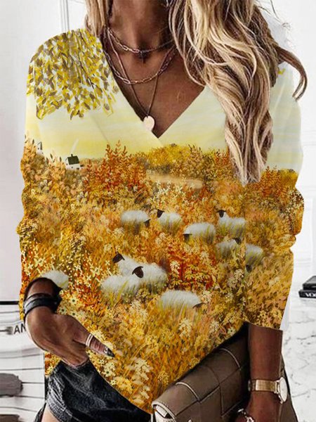 

Casual V Neck Halloween Sweatshirt Printing, Orange, Hoodies & Sweatshirts