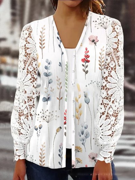 

Women's Floral Lace Regular Loose Jacket, White, Coats