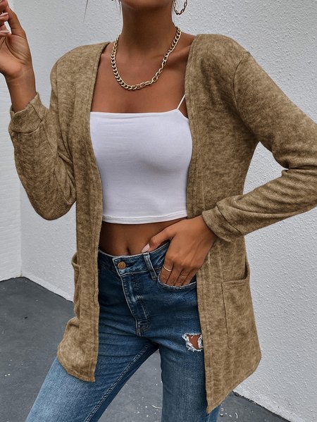 

Women's Plain Lace Regular Loose Jacket, Khaki, Coats
