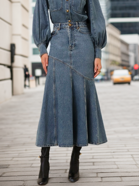 

Denim Casual Loose Denim Skirt, Blue, Denim Skirts