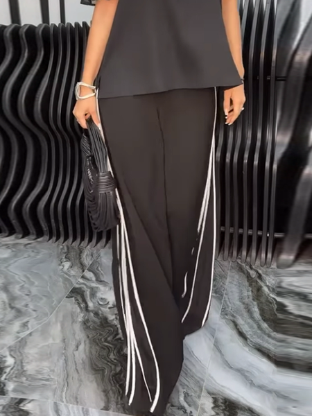 

Urban Split Joint Plain Loose Fashion Pants, Black, Pants