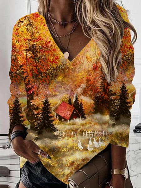 

Casual V Neck Halloween Sweatshirt Printing, Orange, Hoodies & Sweatshirts