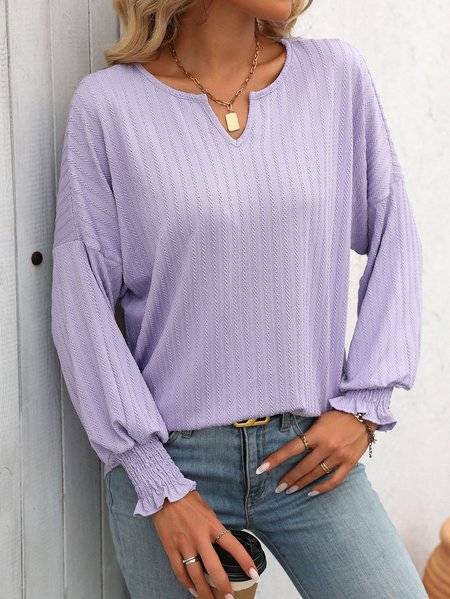 

Casual Plain Crew Neck Long Sleeve T-shirt, Light purple, T-shirts