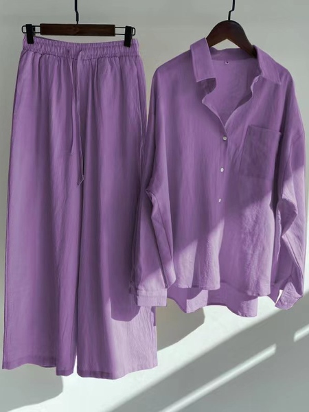 

Women's Cotton Plain Daily Going Out Two Piece Set Half Sleeve Casual Summer Top With Pants Matching Set, Purple, Suit Set