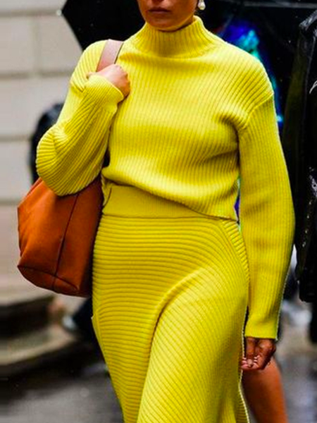 

Loosen Raglan Sleeves Mock Neck Urban Sweater, Yellow, Pullovers
