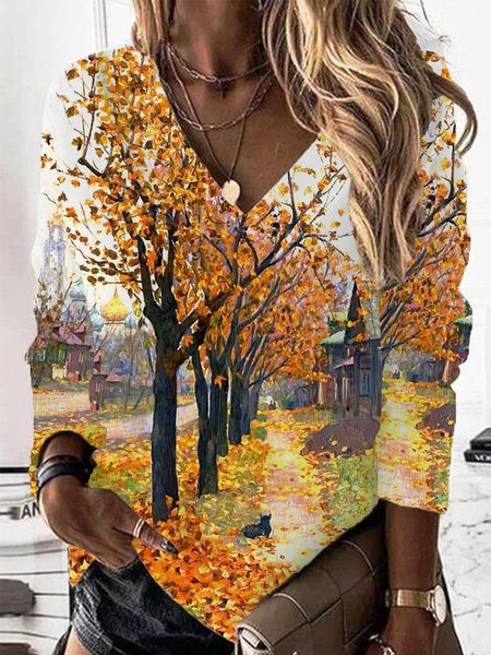 

Casual V Neck Halloween Sweatshirt Printing, Orange, Hoodies & Sweatshirts