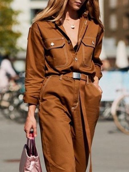 

Plain Loose Urban Pockets Shirt, Brown, Blouses and Shirts