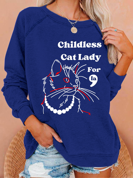 

Women's Childless Cat Lady Print Crew Neck Animal Casual Sweatshirt, Royal blue, Hoodies&Sweatshirts