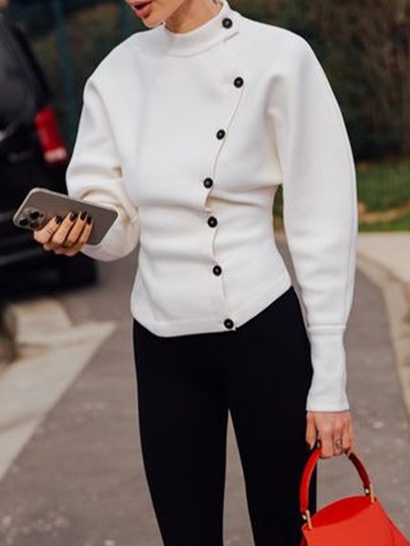 

Buttoned Plain Regular Fit Urban Blouse, White, Blouses and Shirts