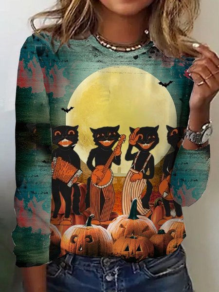 

Casual Halloween Crew Neck Long Sleeve T-shirt, Multicolor, T-shirts