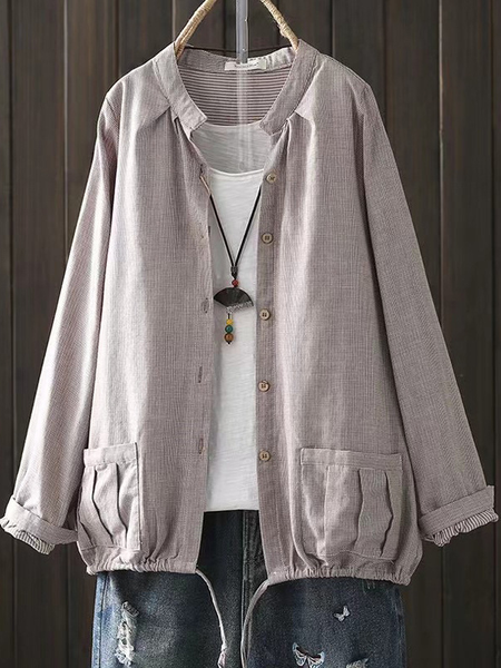 

Casual Stand Collar Jacket, Light khaki, Outerwear