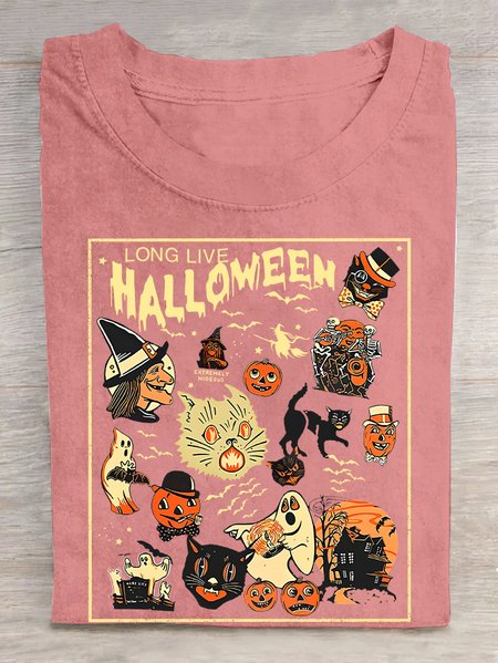 

Retro Halloween Spooky Season Tee Pumpkin Cotton T-shirt, Orange pink, T-shirts