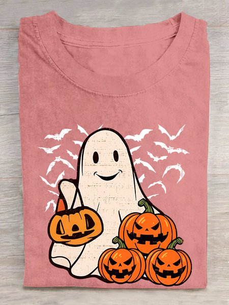 

Ghost Halloween Cotton T-shirt, Orange pink, T-shirts