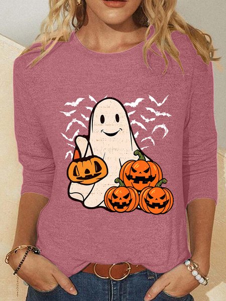 

Ghost Halloween Casual Long Sleeve Shirt, Watermelon, Long sleeves