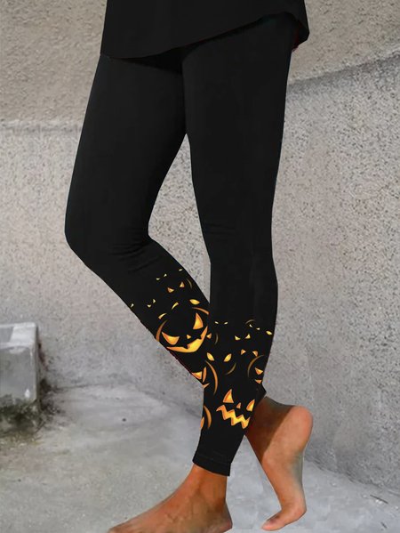 

Women's Casual Halloween Jersey All Season Long Leggings, Black, Leggings