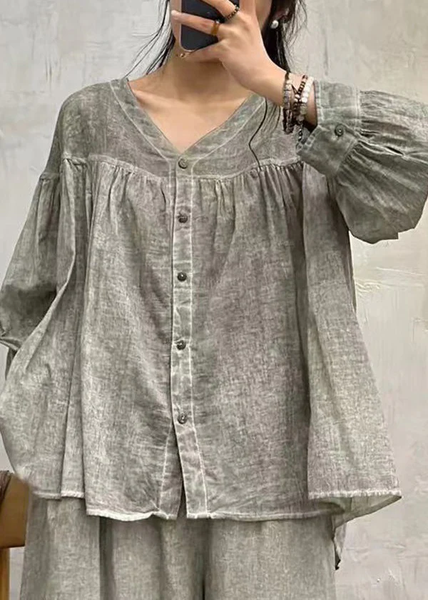 

Casual Cotton And Linen Shirt, Gray, Long/Full Length Sleeve