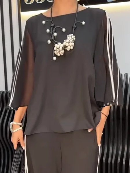 

Bell Sleeve Color Block Split Joint Urban Loose Blouse, Black, Blouses and Shirts