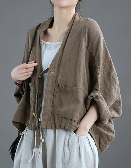 

Cotton Casual Kimono, Coffee, Outerwear