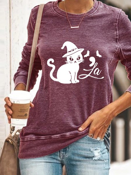 

Cat Comma-la Halloween Casual Sweatshirt, Purple, Hoodies&Sweatshirts