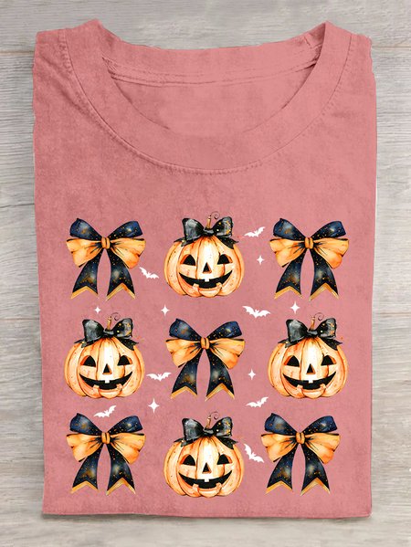 

Coquette Bow Halloween Pumpkin Cotton T-shirt, Orange pink, T-shirts