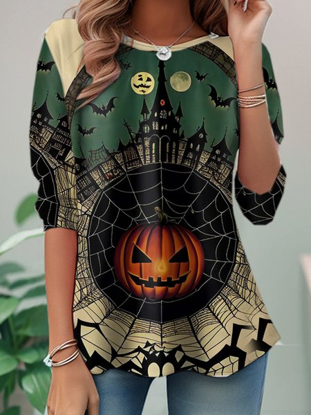 

Casual Halloween Crew Neck Long Sleeve T-shirt, Multicolor, T-shirts