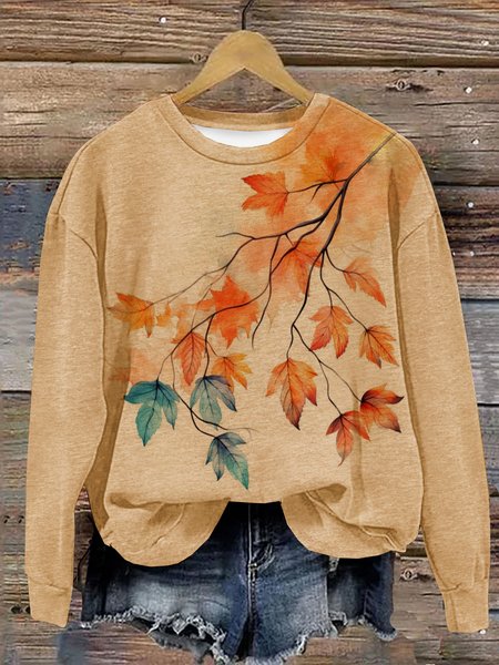 

Casual Crew Neck Maple Leaf Sweatshirt, Light orange, Hoodies & Sweatshirts