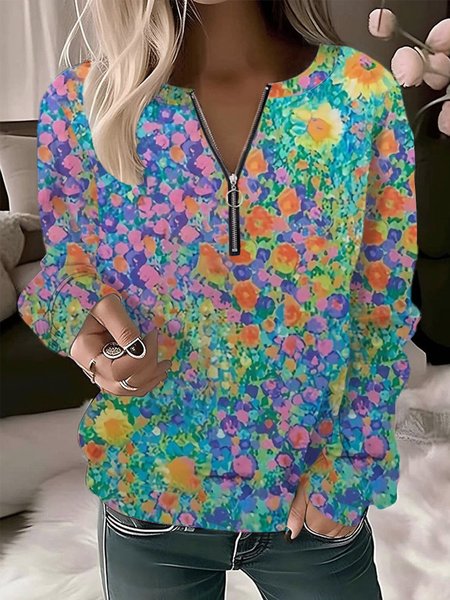 

Casual Crew Neck Floral Sweatshirt, Green, Hoodies & Sweatshirts