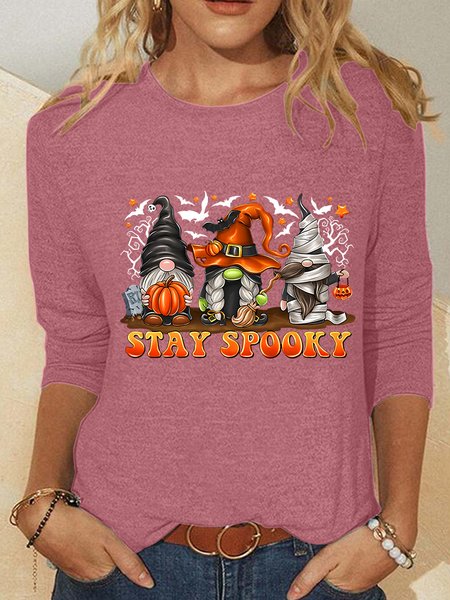 

Stay Spooky Halloween Gnomes Casual Long Sleeve Shirt, Watermelon, Long sleeves