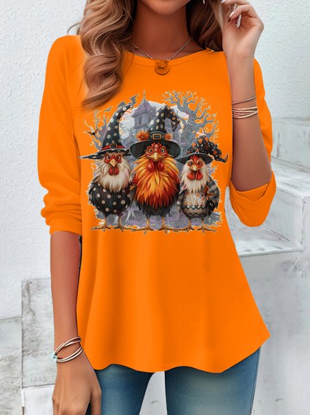 

Fun Turkey Design Round Neck Long Sleeve T-Shirt, Orange, Long sleeves