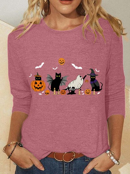 

ghost cat Halloween Casual Long Sleeve Shirt, Watermelon, Long sleeves