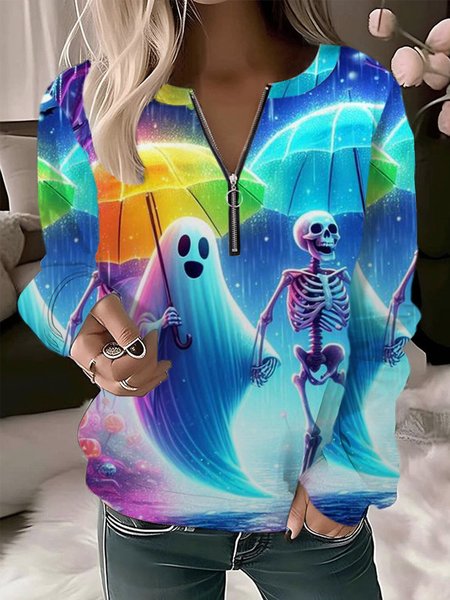 

Casual Crew Neck Halloween Sweatshirt Zipper, Multicolor, Hoodies & Sweatshirts