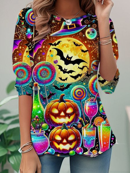

Casual Halloween Crew Neck Long Sleeve T-shirt, Multicolor, T-shirts