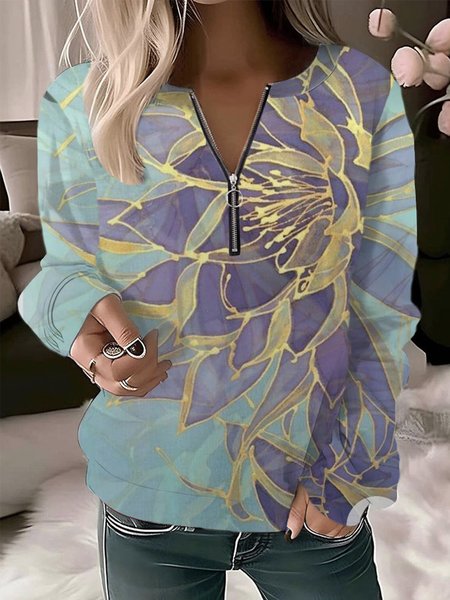 

Casual Crew Neck Floral Sweatshirt, Green, Hoodies & Sweatshirts