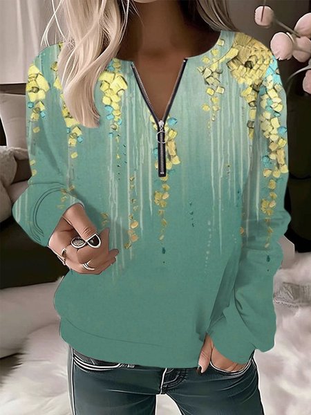 

Casual Crew Neck Floral Sweatshirt, Green, Hoodies & Sweatshirts