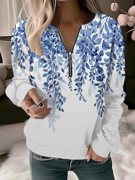 

Casual Crew Neck Floral Sweatshirt, Blue, Hoodies & Sweatshirts