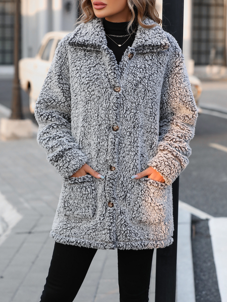 

Casual Loose Teddy Jacket, Black, Outerwear