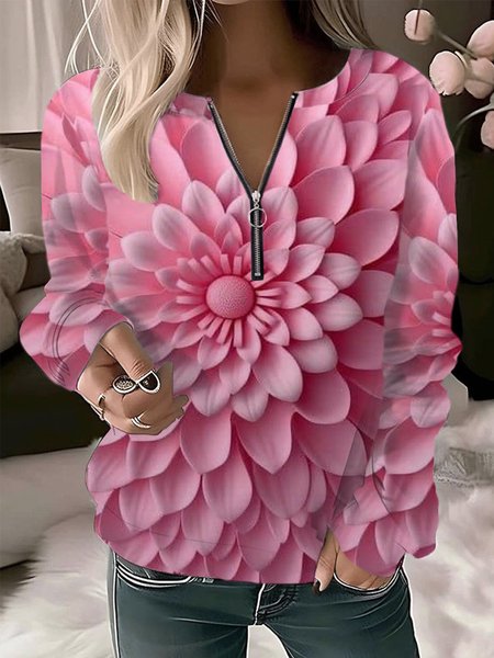 

Casual Crew Neck Floral Sweatshirt, Pink, Hoodies & Sweatshirts