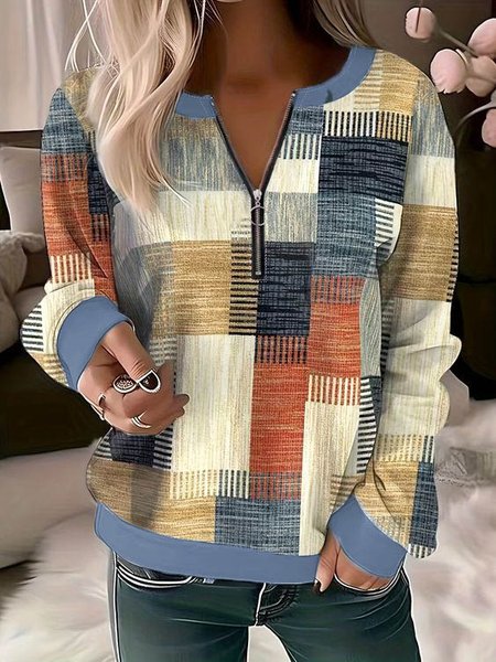 

Women's Crew Neck Plaid Casual Spring/Fall Long Sleeve Sweatshirt, Multicolor, Sweatshirts & Hoodies