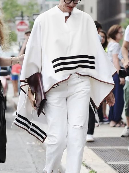 

Loose Urban Color Block Urban Split Joint Blouse, White, Blouses and Shirts