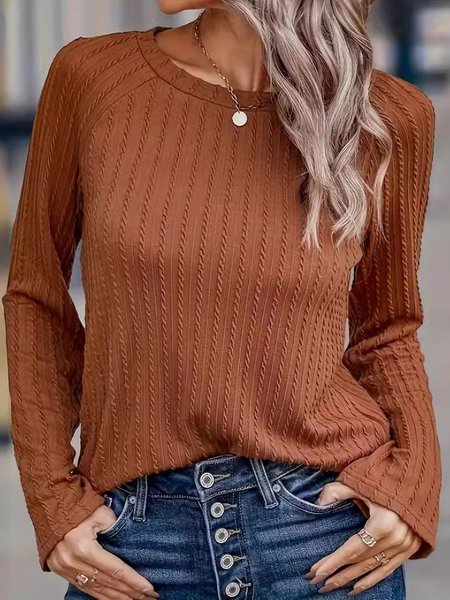

Women's Long Sleeve Blouse Spring/Fall Plain Knitted Crew Neck Daily Going Out Casual Top, Coffee, Shirts & Blouses